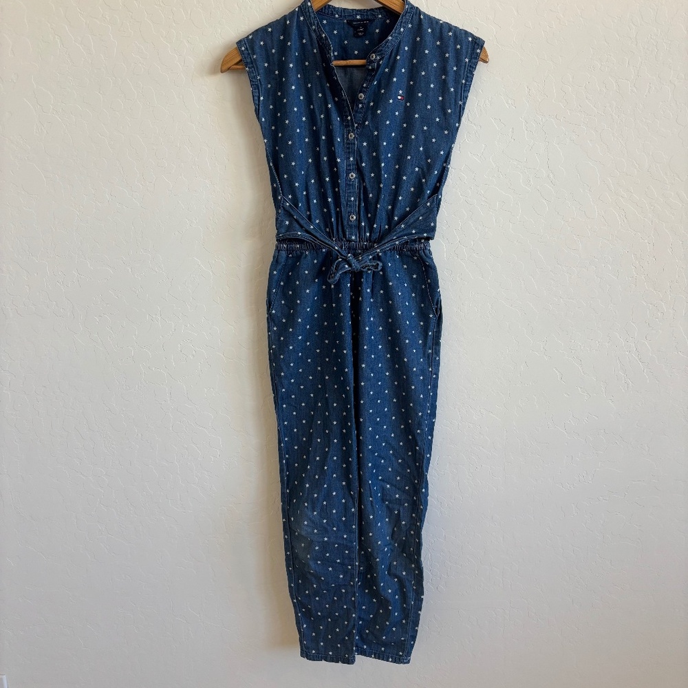 Tommy Hilfiger Jumpsuit Girls Medium 8/10 Blue ,Stars Tie back Sleeveless Cotton